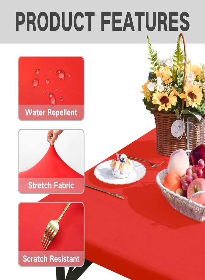 Nacuci Square Fitted Table Cover Elastic Tablecloth Stretch Spandex Table Top Cover Table Topper Cap for Dining Kitchen Home Party Red 36X36 Inch - Image 4